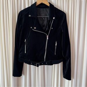 Paige Shanna Velvet Moto Jacket Black Velour Size Small Chic Trendy Biker Grunge